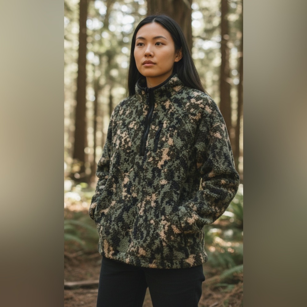 NEW- Camouflage Quarter-Zip Pullover
Long sleeve  Soft  Sherpa